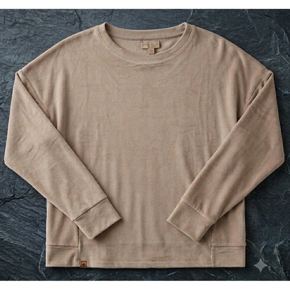 Barefoot Dreams Tops - Barefoot Dreams LuxeChic Sweatshirt Women Large Tan Crew Neck Cozy Loungewear